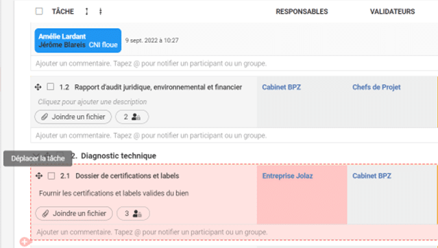 déplacer une tâche dans closd