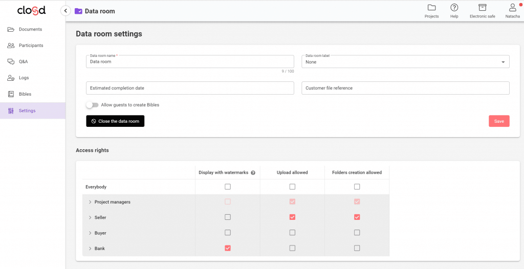 data room settings