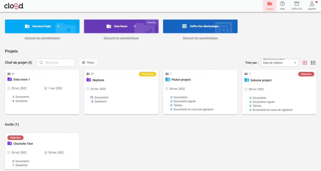 nouveaux projets data room closd