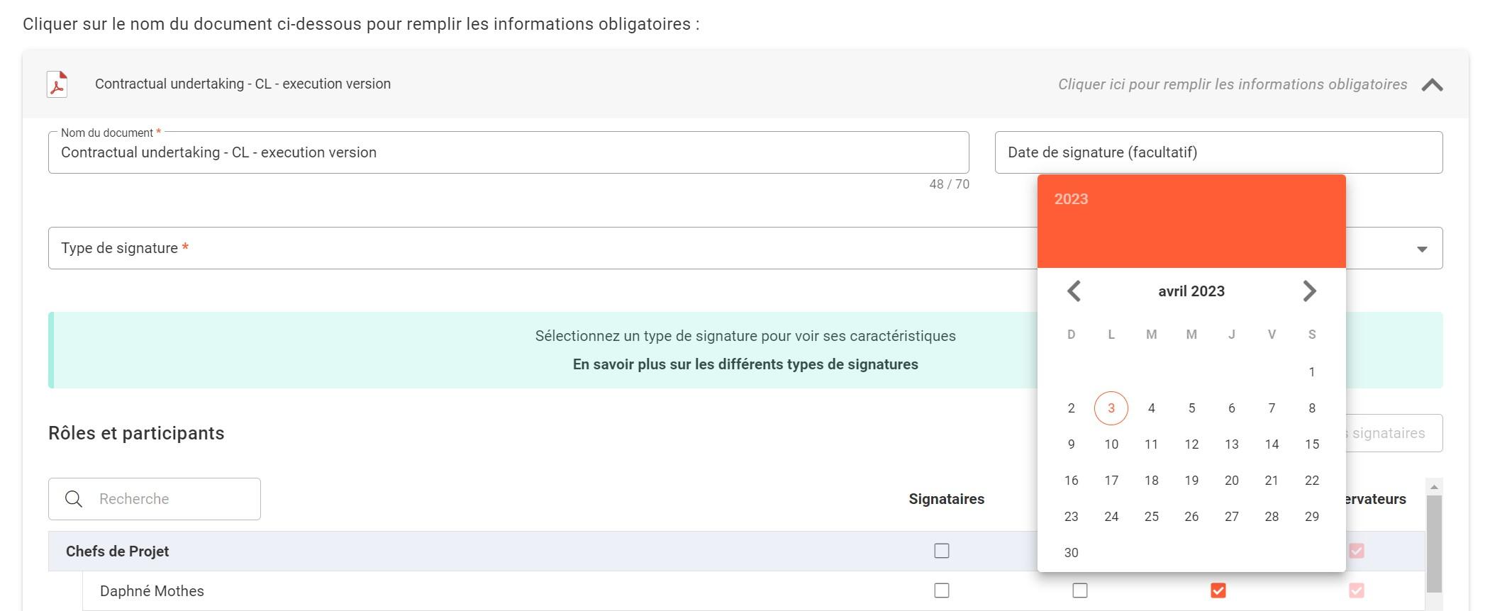 date de fin signature closd platform