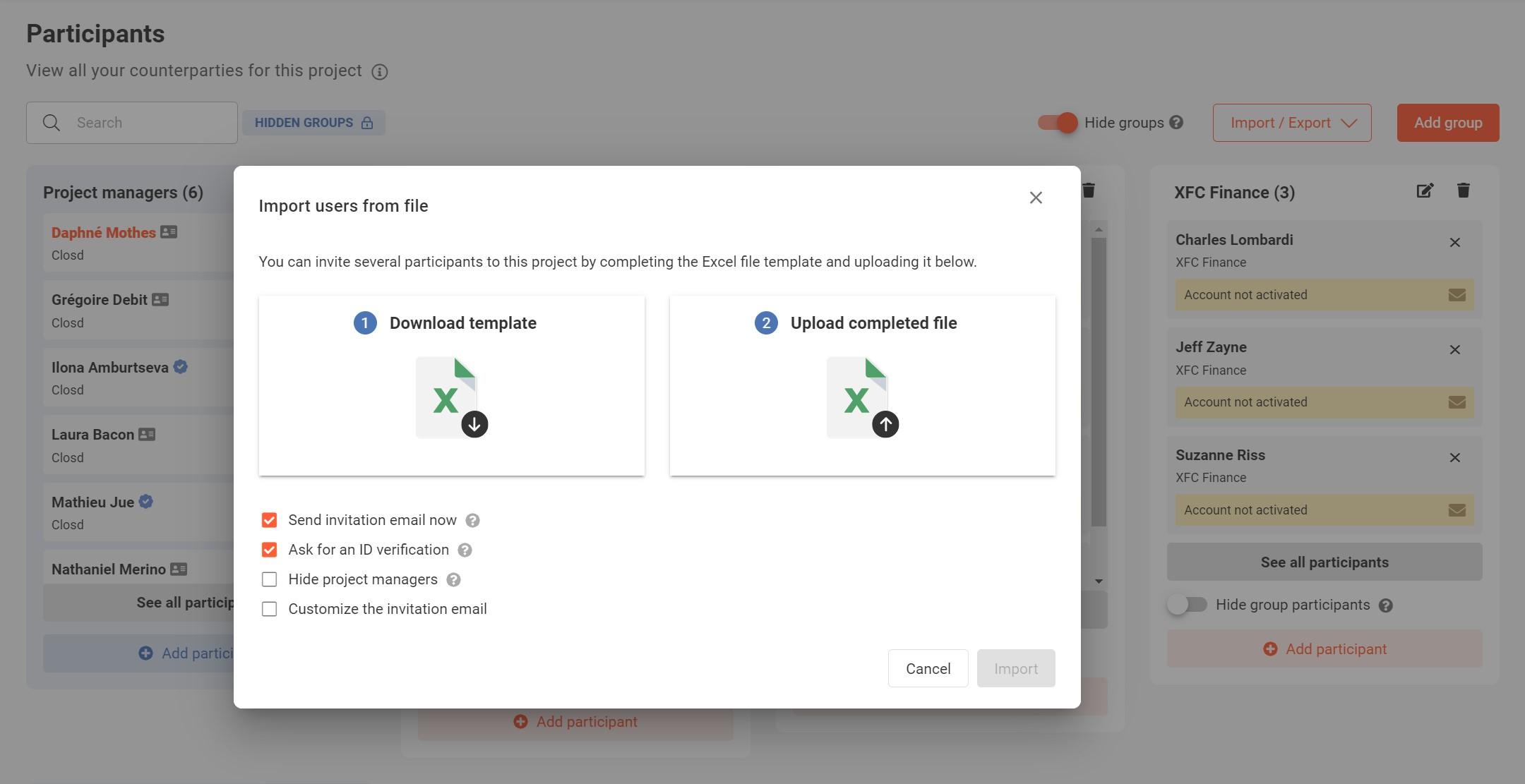 mass import participants to closd platform