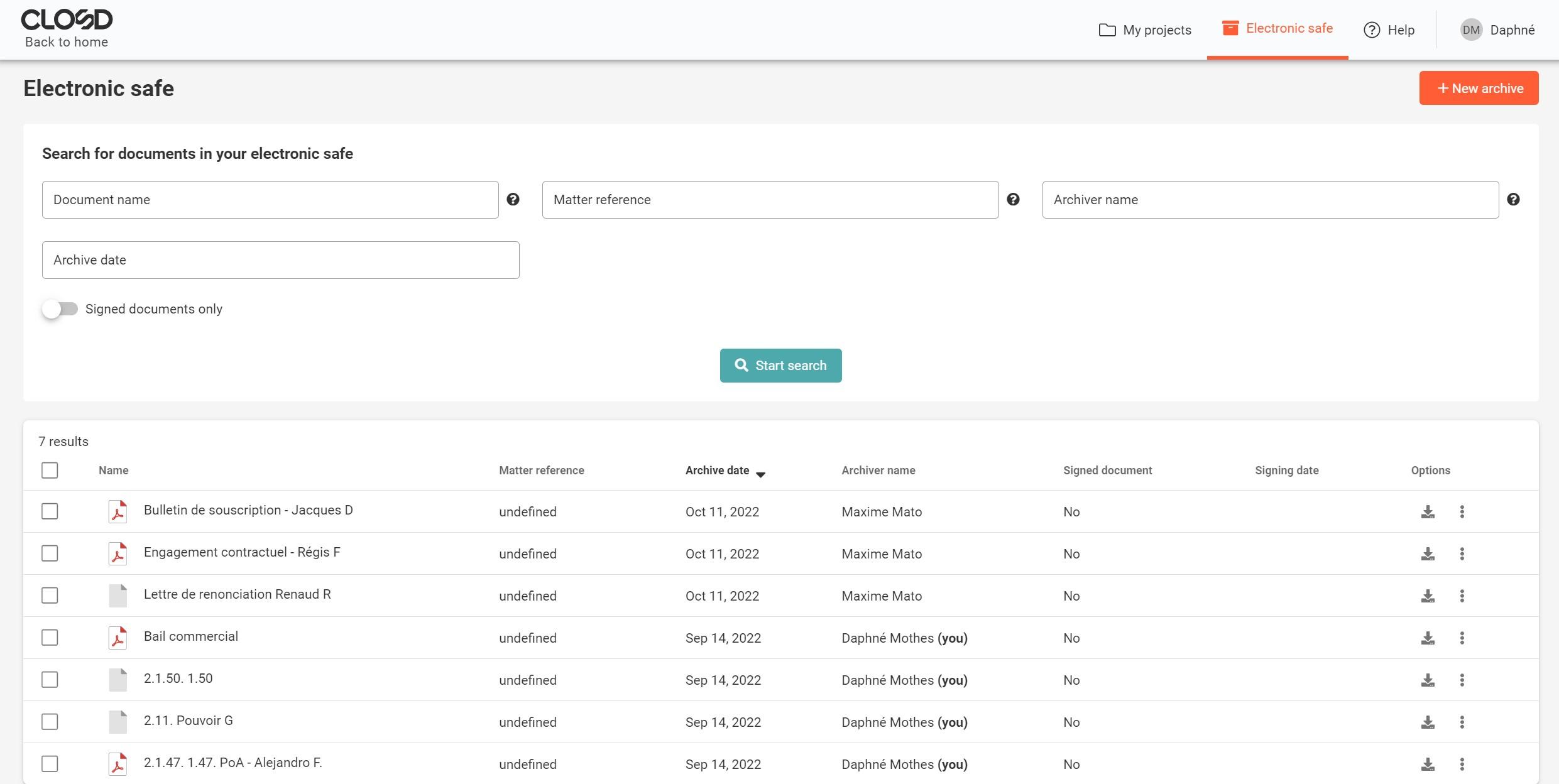 archiving electronic safe closd platform