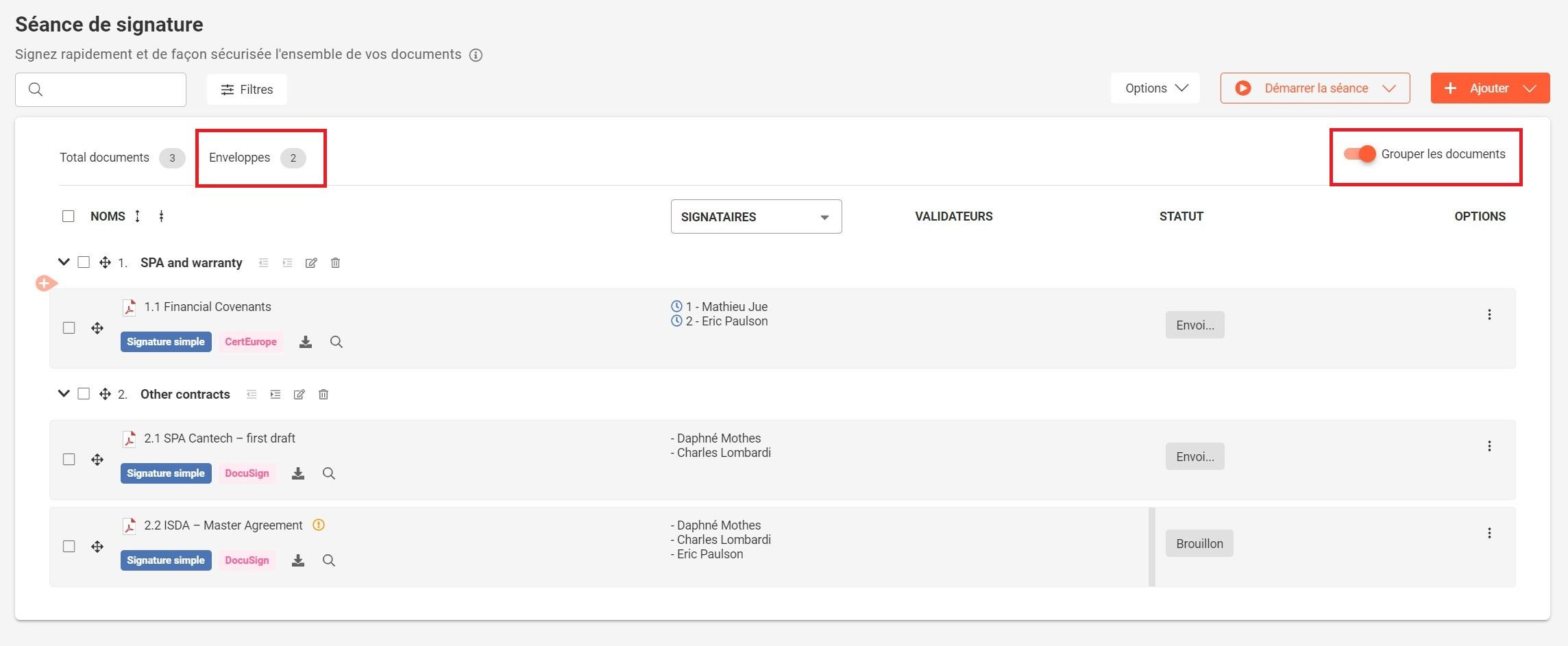 groupement de documents closd