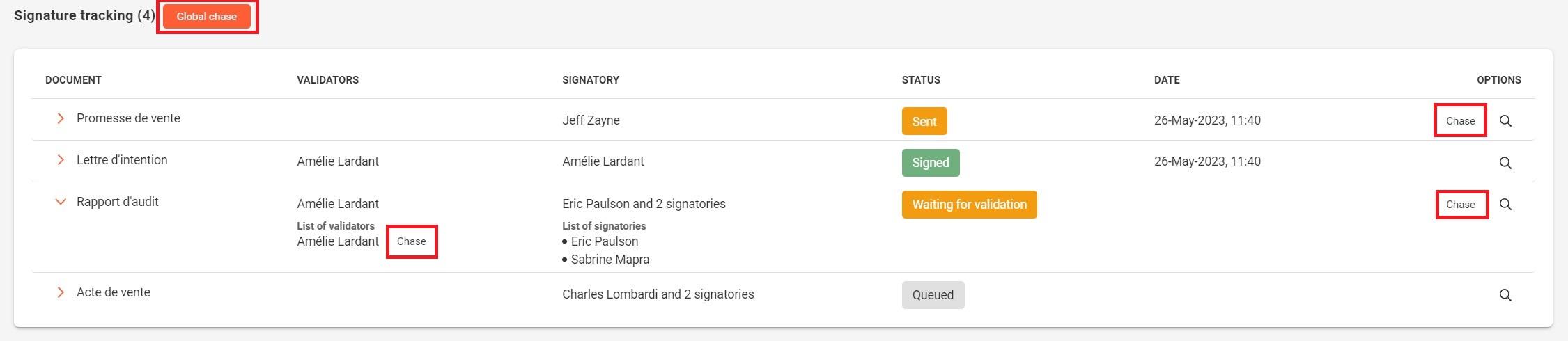 chase signatories and validators new feature closd